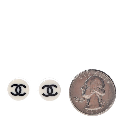 Chanel Resin CC Stud Earrings Black White 2 of 4