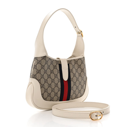 Gucci GG Supreme Monogram Azalea Calfskin Web Small Jackie 1961 Hobo Beige Ebony Mystic White 3 of 11