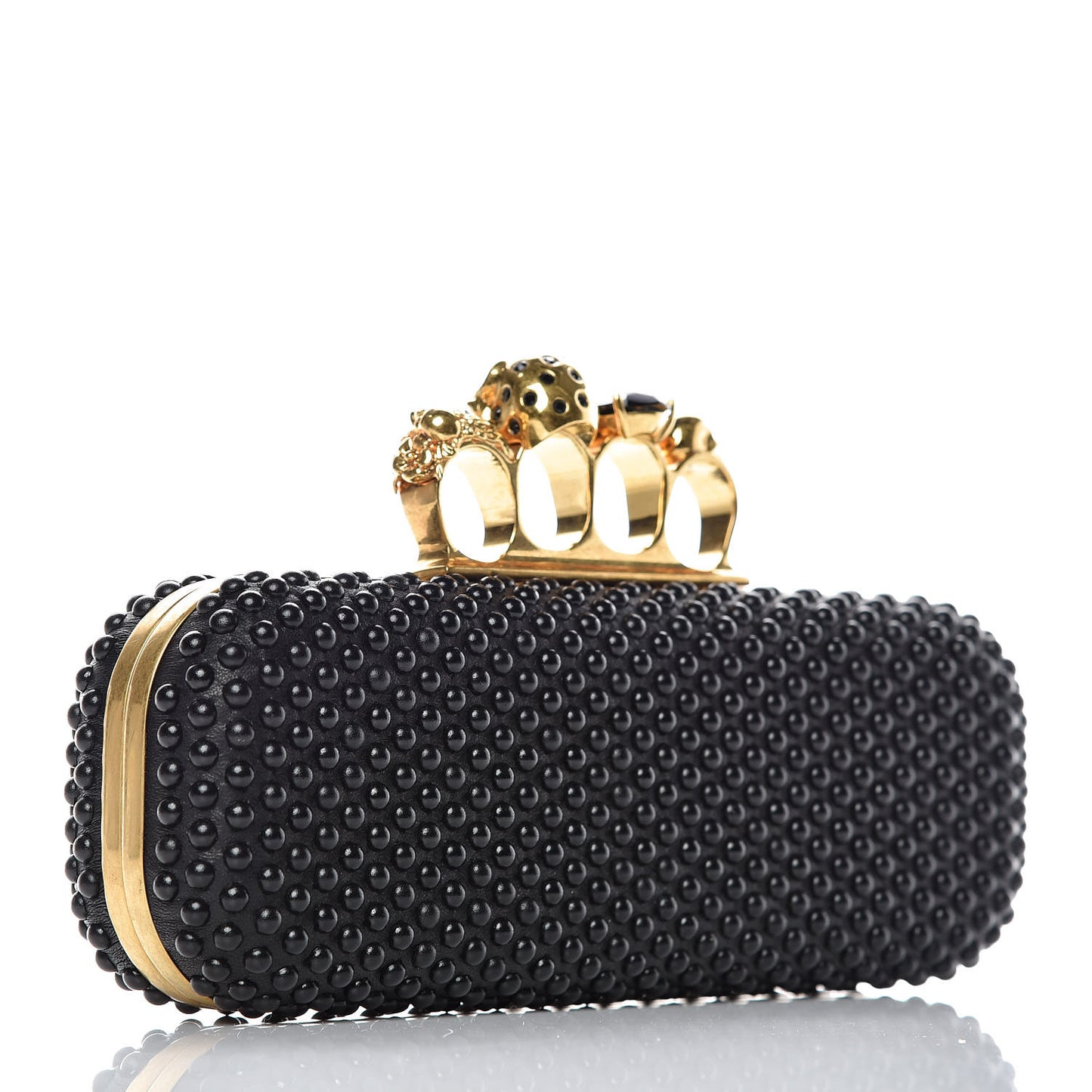 Nappa Studded Skull Knuckle Box Clutch Black