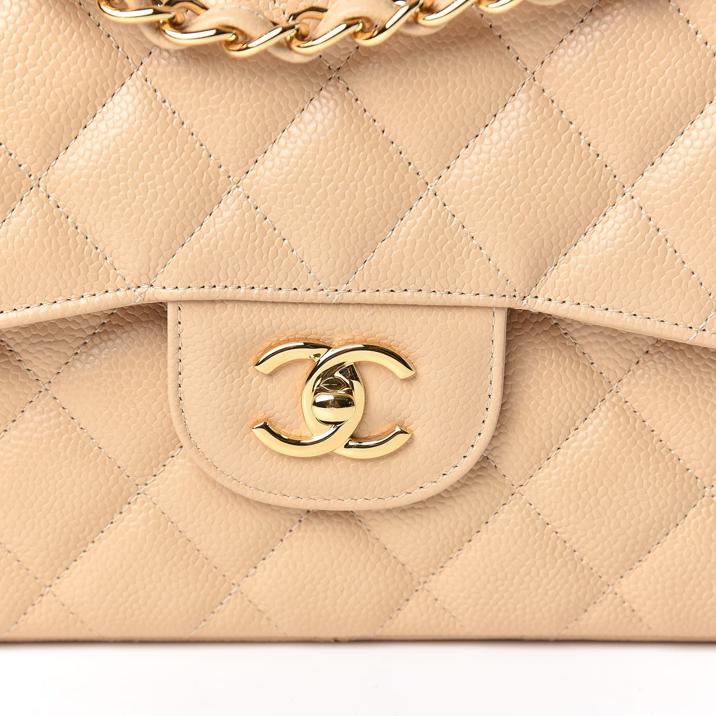 Caviar Quilted Jumbo Double Flap Beige Clair