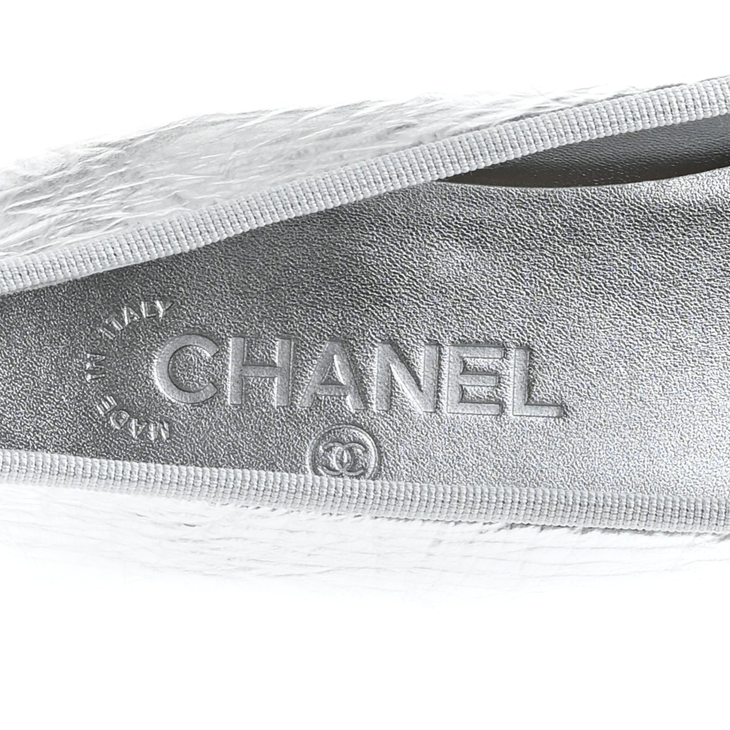Laminated Crumpled Lambskin Grosgrain Cap Toe CC Ballerina Flats 41 Silver Black