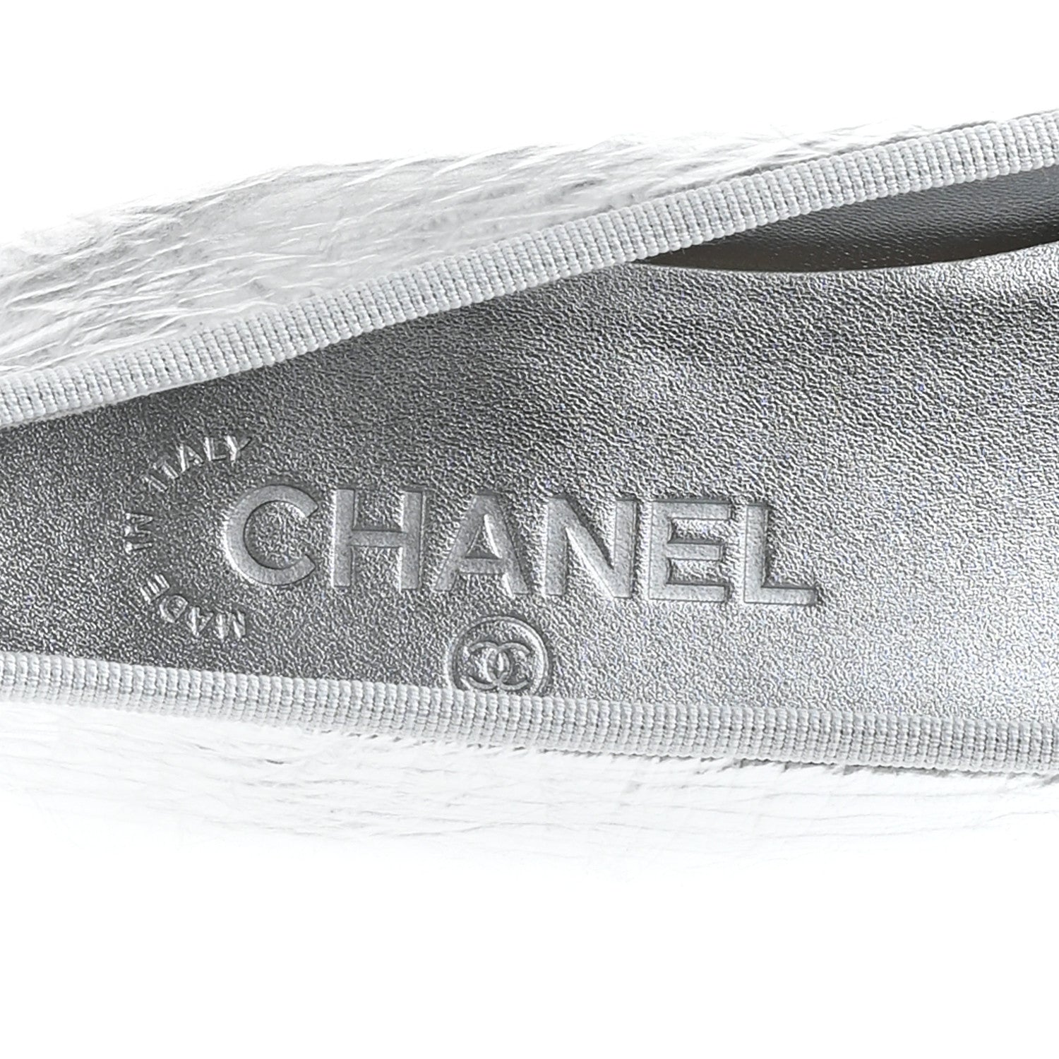 Chanel Laminated Crumpled Lambskin Grosgrain Cap Toe CC Ballerina Flats 41 Silver Black 8 of 11