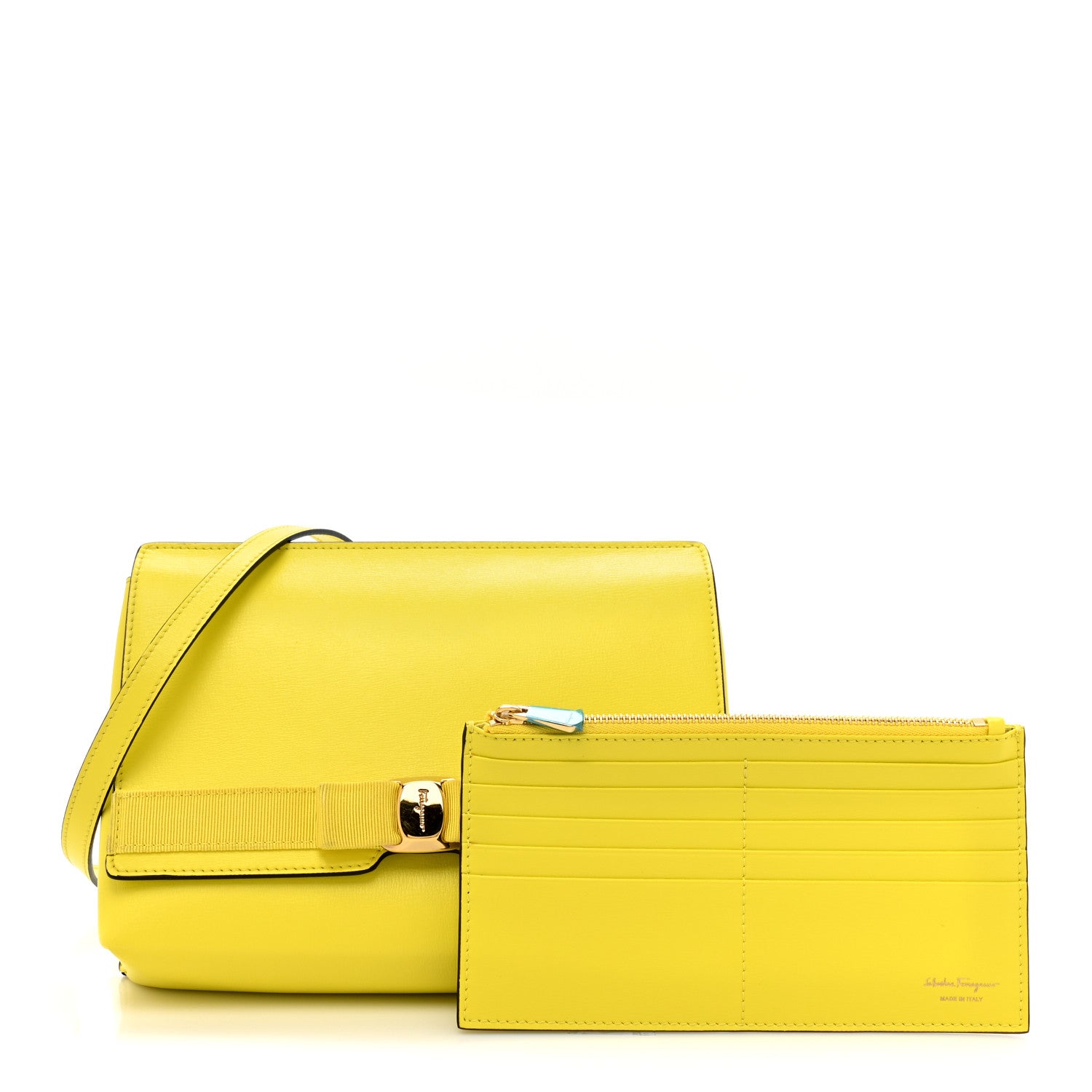 Salvatore Ferragamo Calfskin Vara Bow Wallet On Strap Yellow 3 of 13