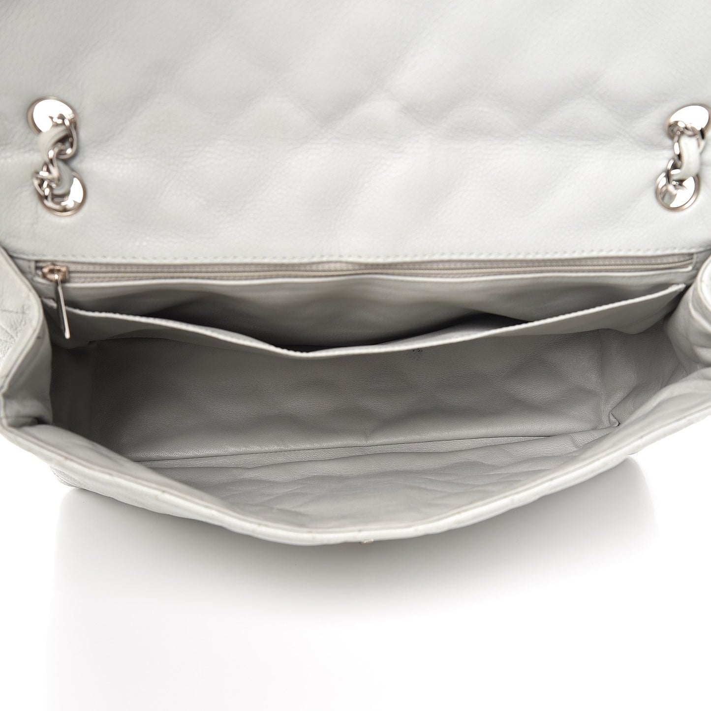 Caviar Quilted Maxi Single Flap Light Grey