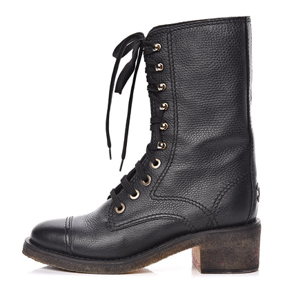 Chanel Calfskin CC Combat Boots 38.5 Black 1 of 14