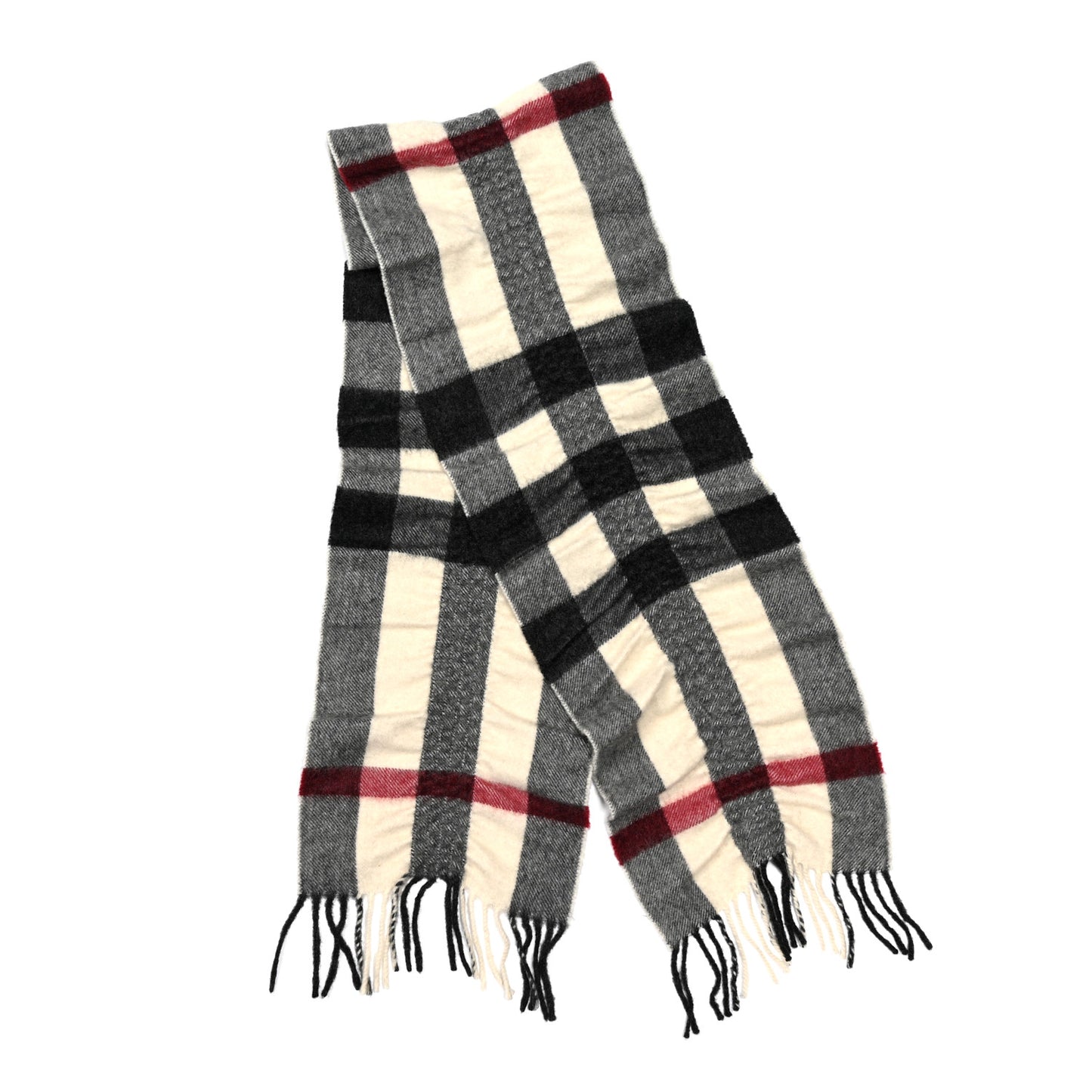 Cashmere Check Fringe Scarf Beige