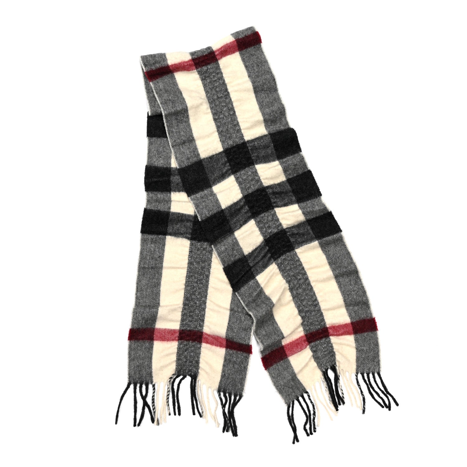 Burberry Cashmere Check Fringe Scarf Beige 2 of 3