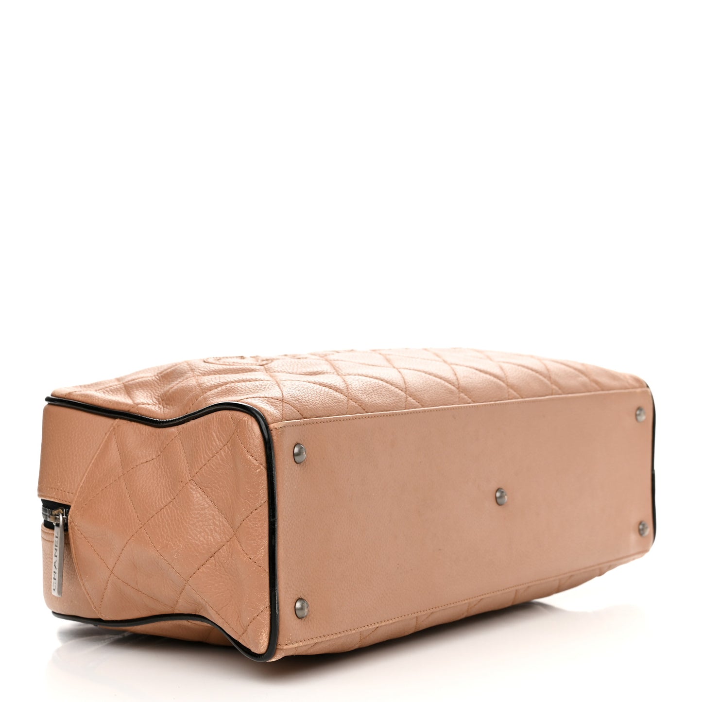 Calfskin Quilted Large Bowler Beige Black