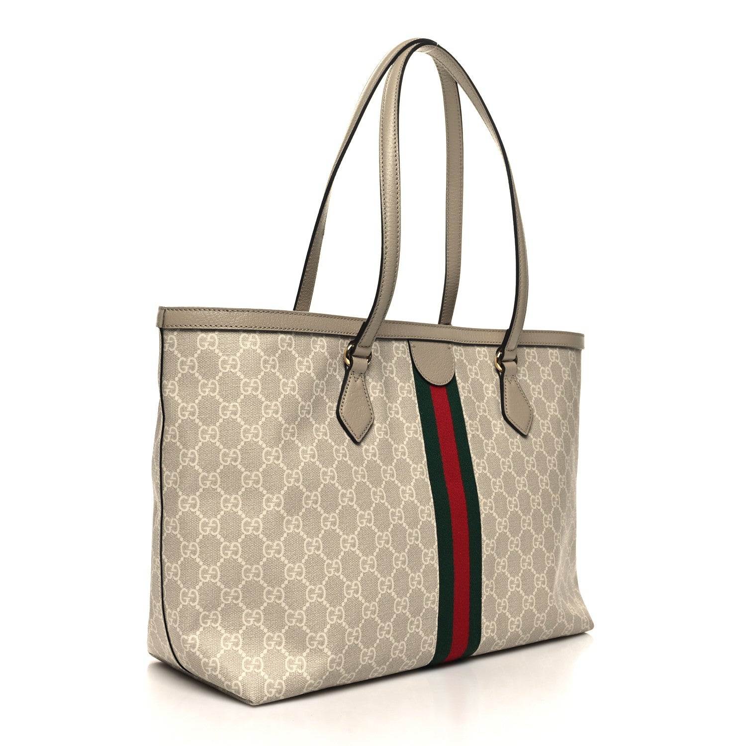 Gucci GG Supreme Monogram Textured Dollar Calfskin Web Medium Ophidia Shopping Tote Beige Mystic White Oatmeal 3 of 10