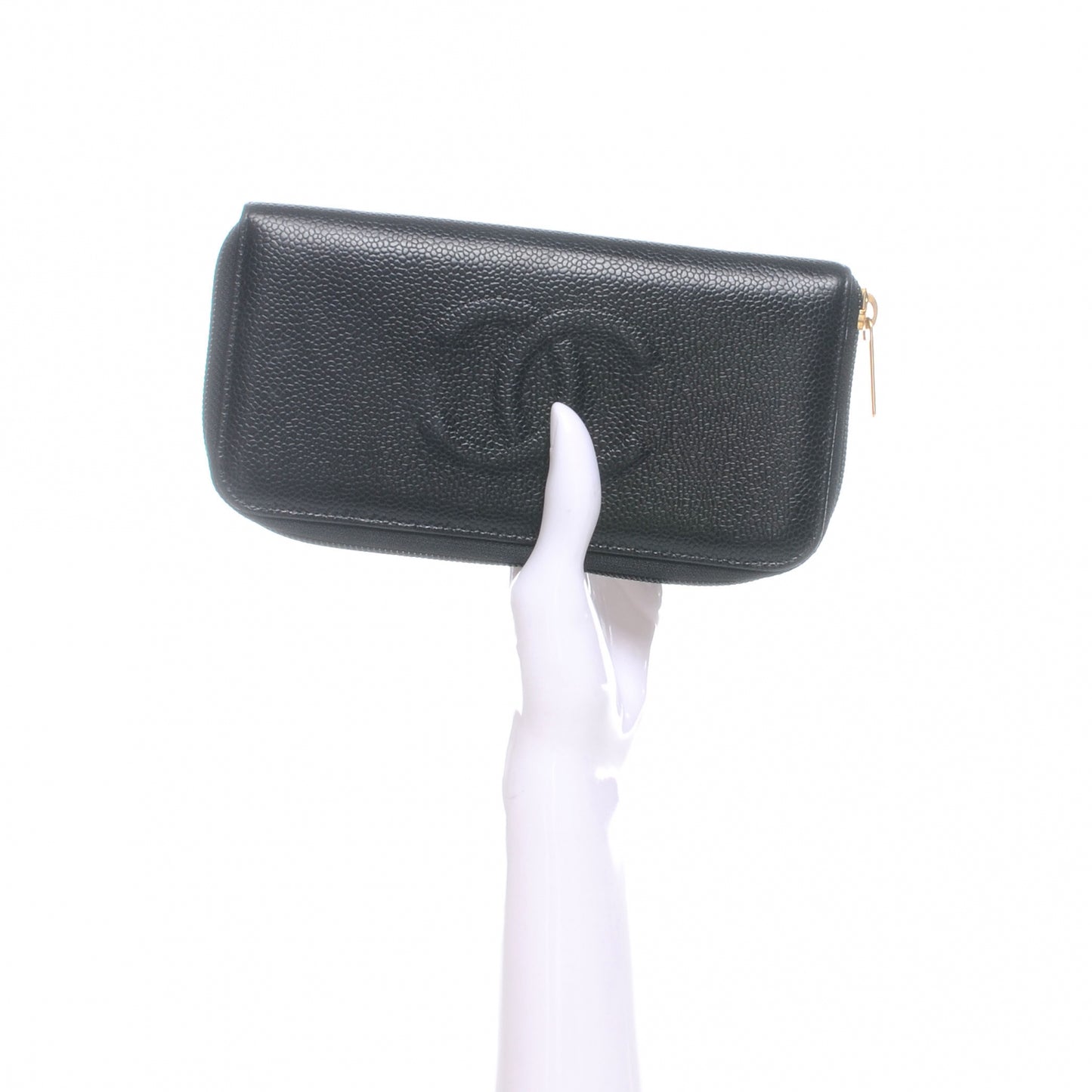 Caviar Zip Around Wallet Black