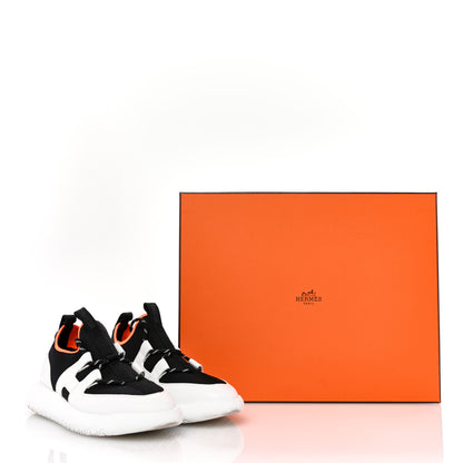 Hermes Technical Canvas Calfskin Womens Duel Sneakers 36 White Black 13 of 13