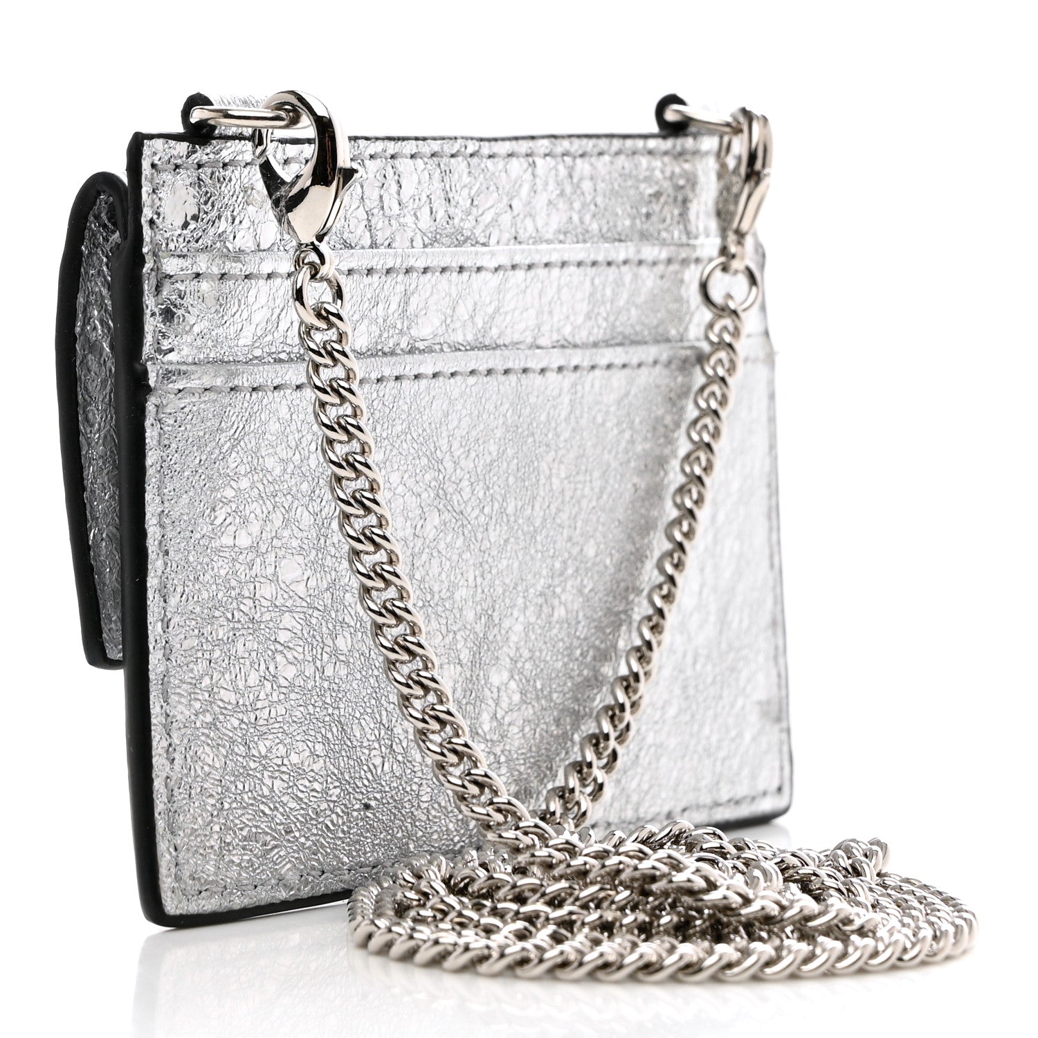 Versace Metallic Lambskin Medusa Chain Card Holder Silver 3 of 8