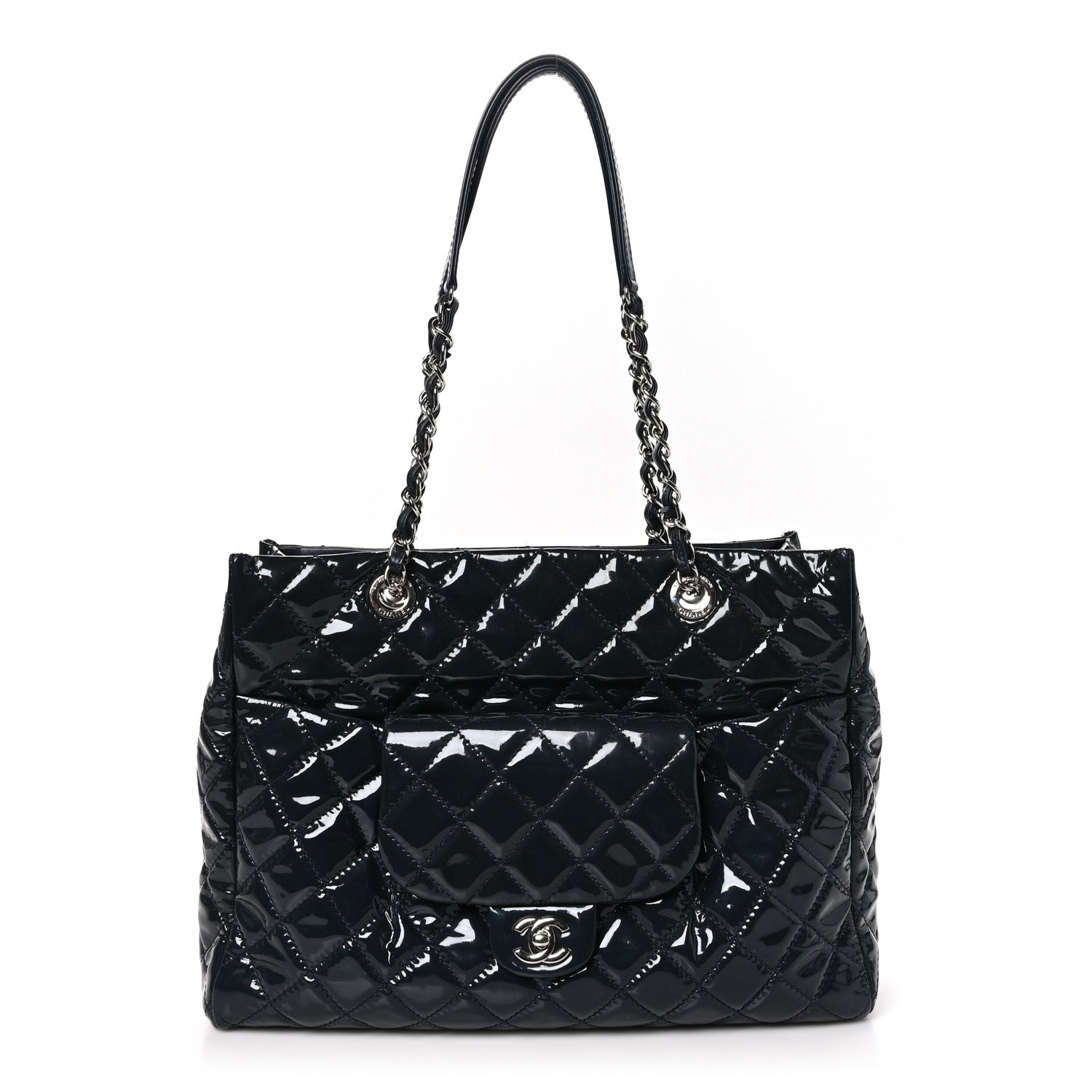 Chanel Patent Quilted Large Coco Shine Shopping Tote Navy 1 of 10