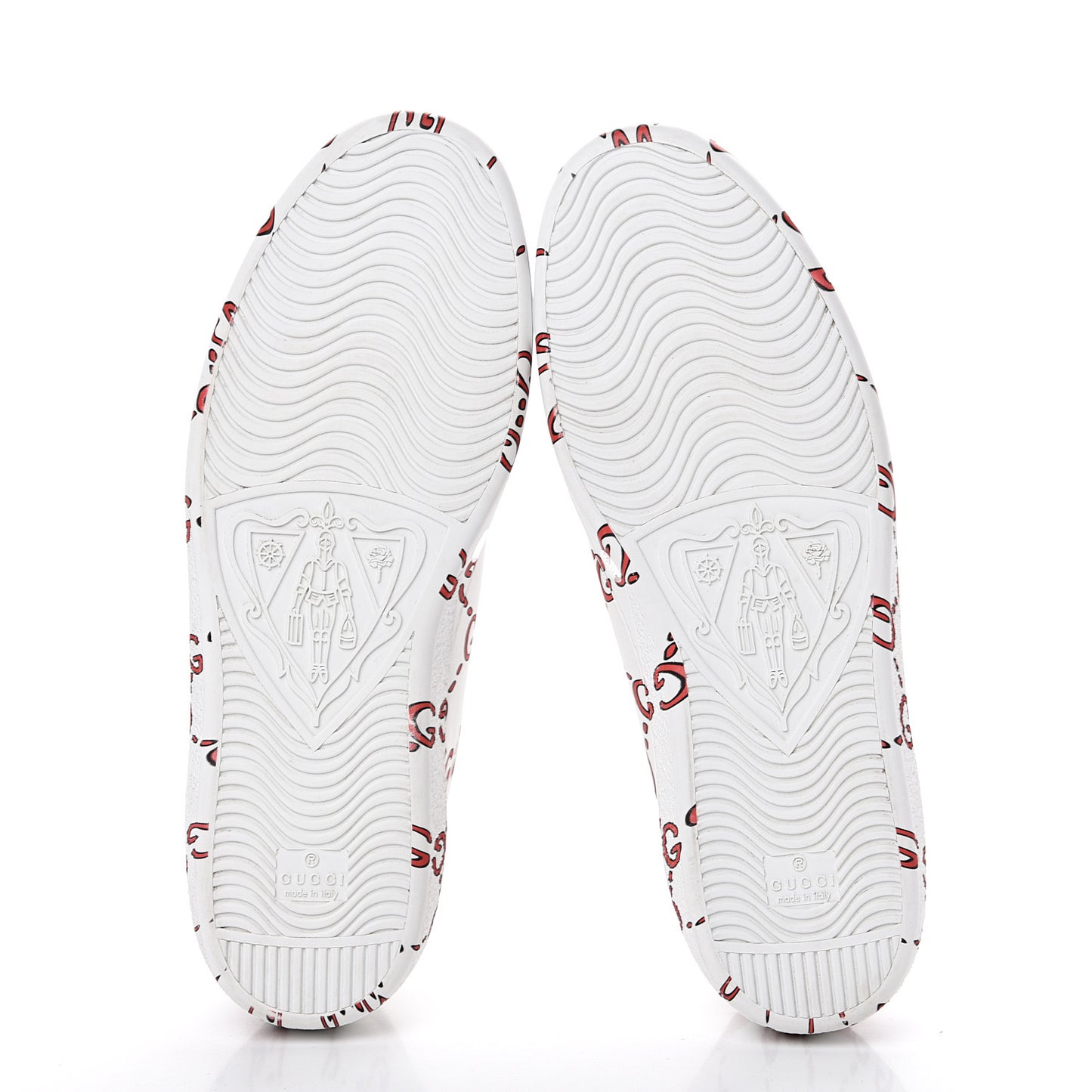 Calfskin GucciGhost Print Mens Ace Sneakers 10.5 White Hibiscus Red
