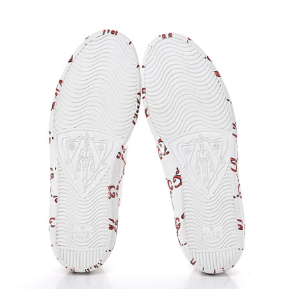 Gucci Calfskin GucciGhost Print Mens Ace Sneakers 10.5 White Hibiscus Red 5 of 7