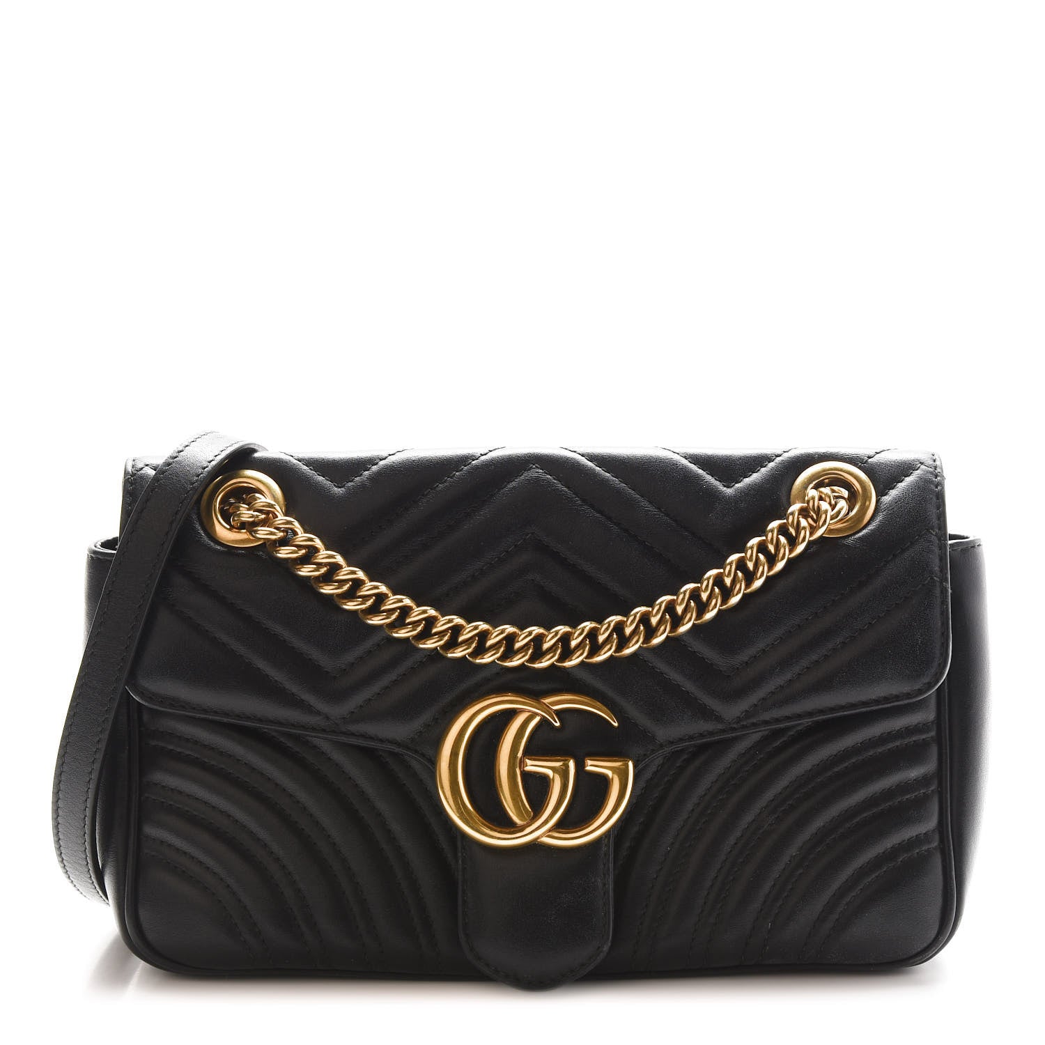 Gucci Calfskin Matelasse Small GG Marmont Shoulder Bag Black 1 of 9