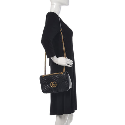 Gucci Calfskin Matelasse Small GG Marmont Shoulder Bag Black 2 of 10