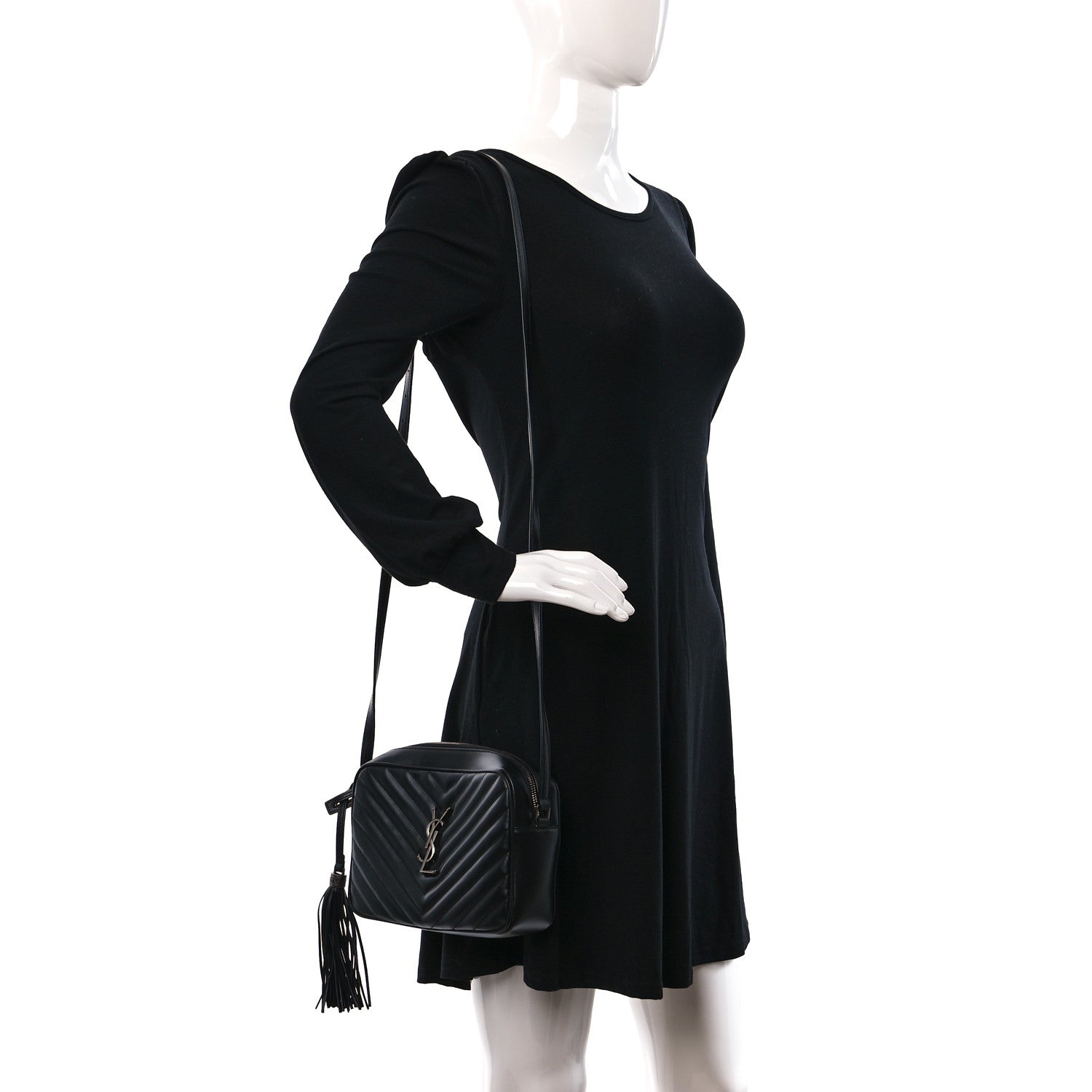 Saint Laurent Calfskin Matelasse Monogram Lou Camera Bag Black 2 of 9
