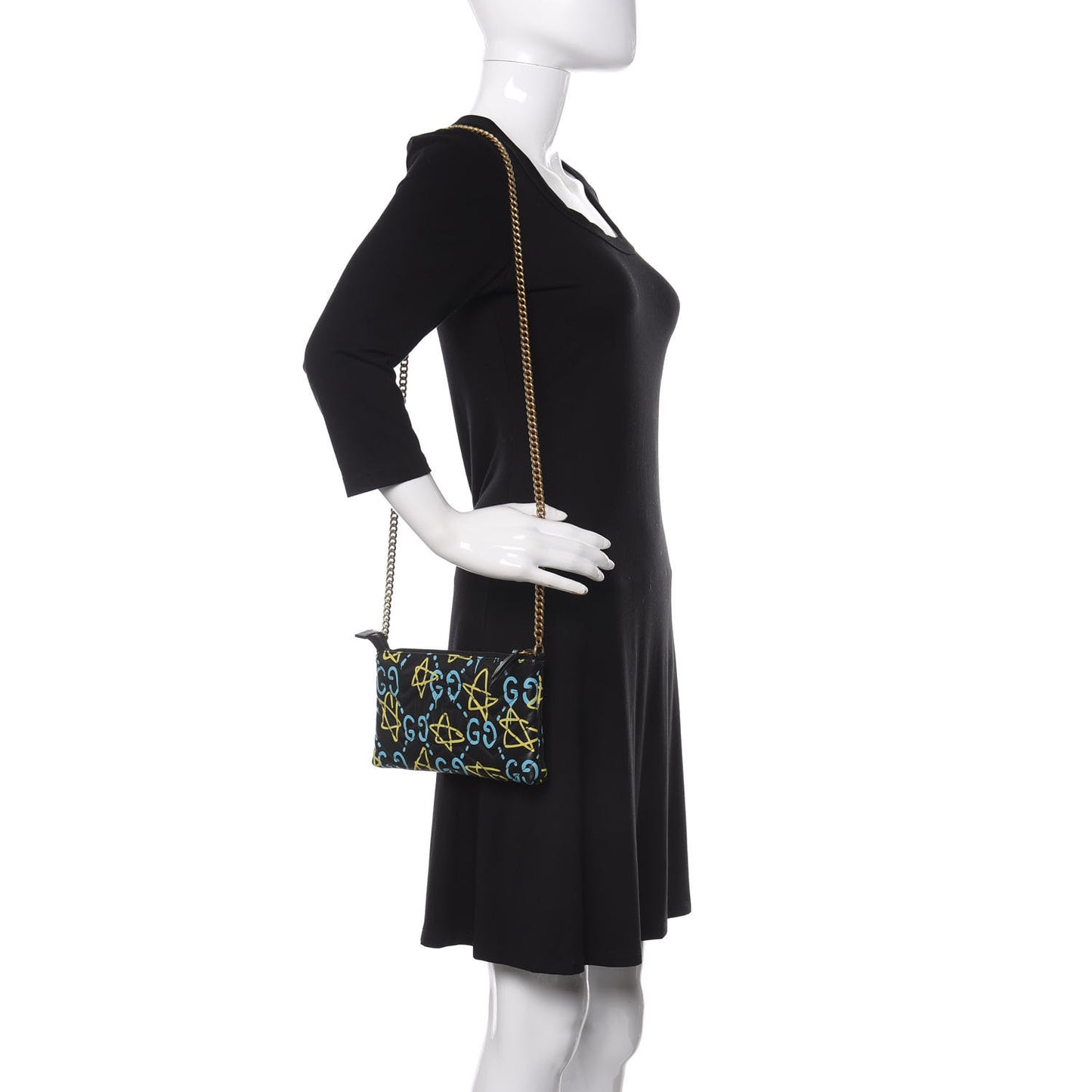 Calfskin Matelasse Printed Mini GucciGhost GG Marmont Chain Bag Black New Acquamarine