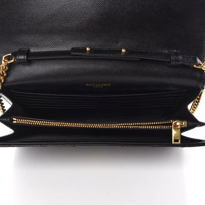 Saint Laurent Grain De Poudre Matelasse Chevron Monogram Chain Wallet Black 5 of 11