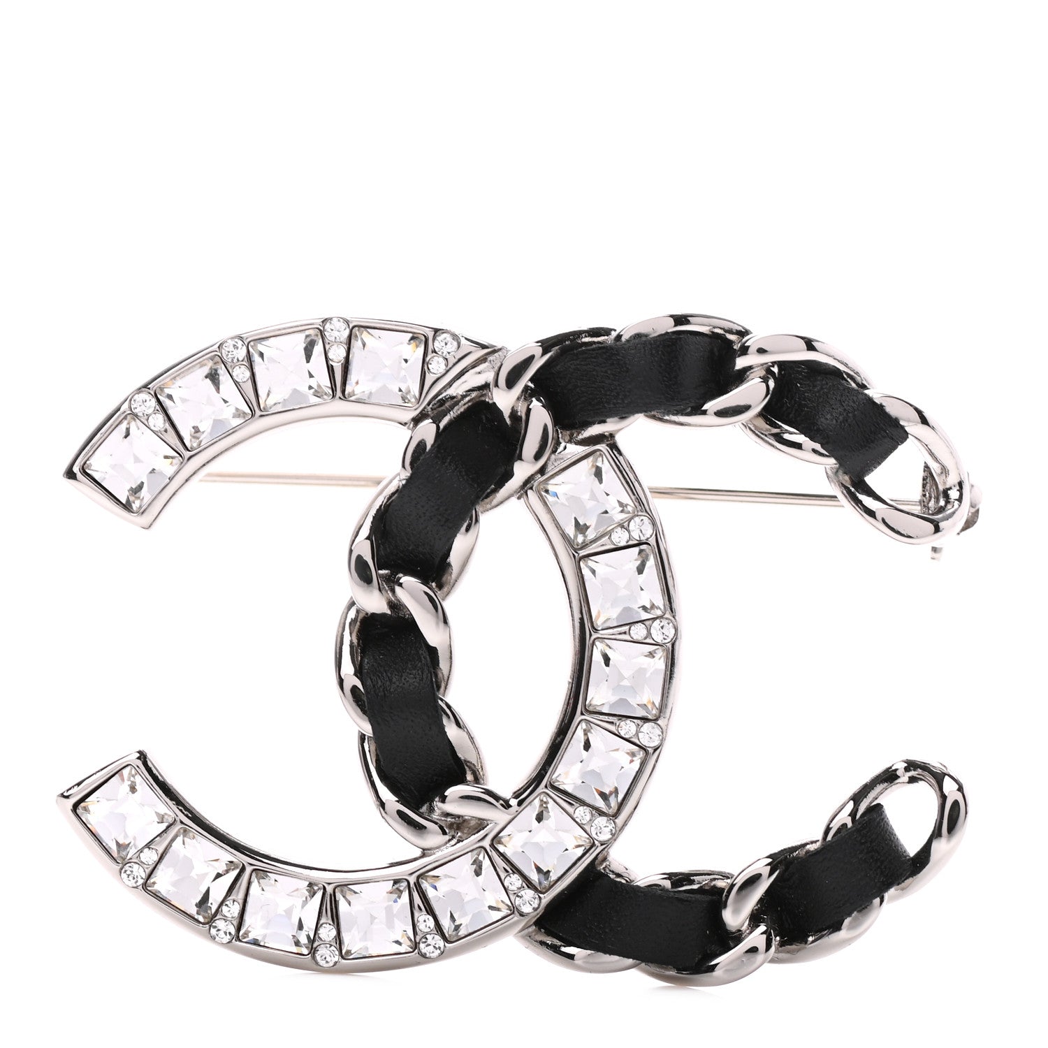 Chanel Lambskin Baguette Crystal CC Chain Brooch Black Silver 1 of 4