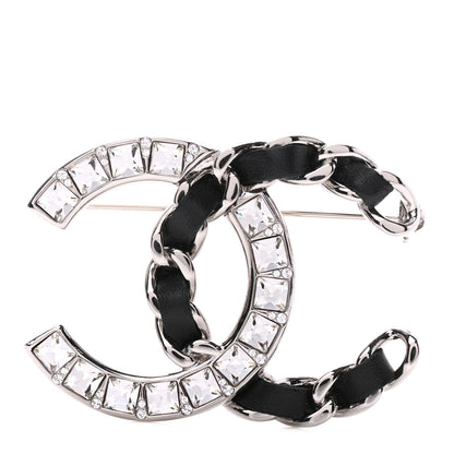 Chanel Lambskin Baguette Crystal CC Chain Brooch Black Silver 1 of 4