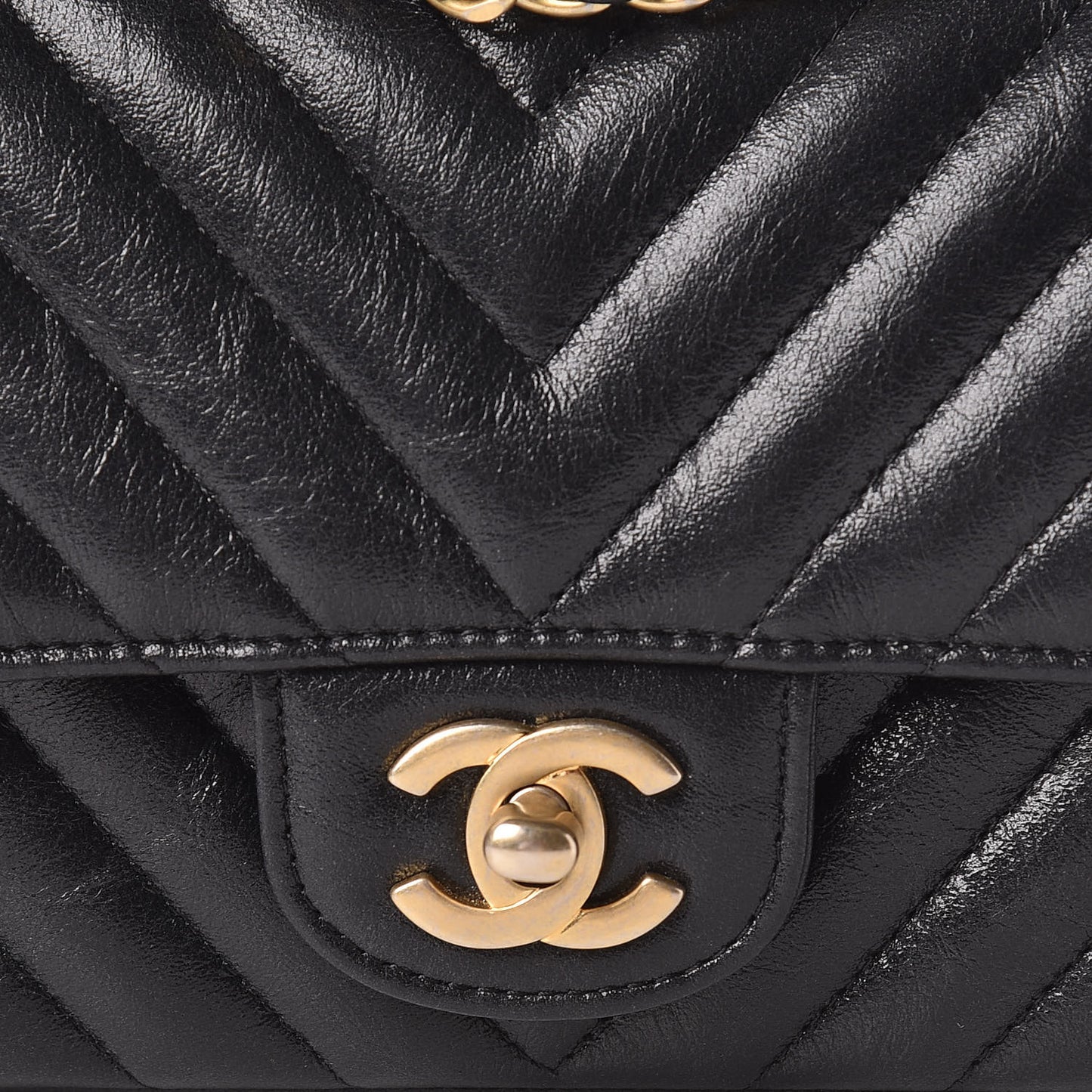 Iridescent Calfskin Chevron Quilted Mini Rectangular Flap Black
