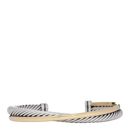 David Yurman Sterling Silver 18K Yellow Gold 5mm Crossover Cuff Bracelet 1 of 4
