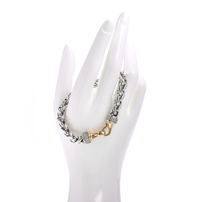 David Yurman Sterling Silver 18K Yellow Gold Diamond Wheat Buckle Bracelet 2 of 4
