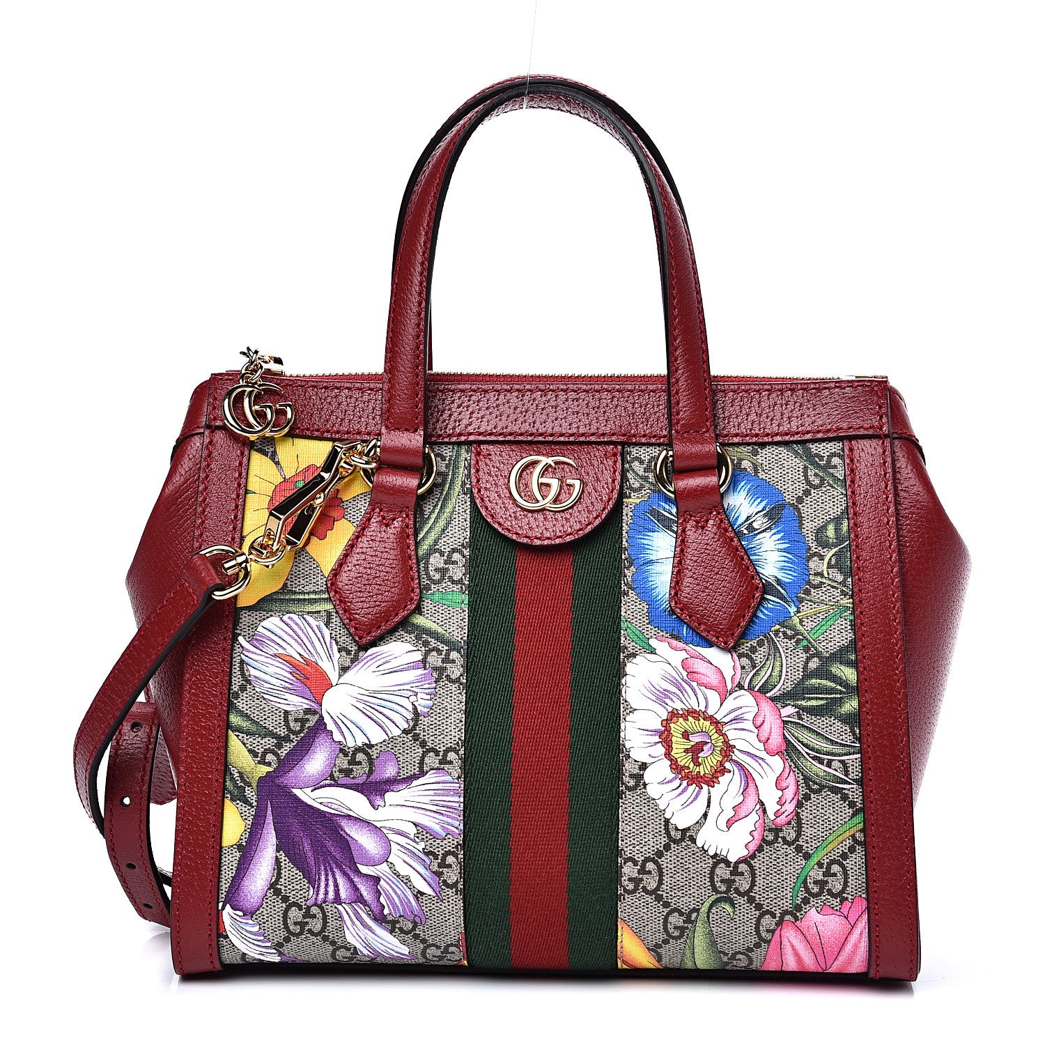 Gucci GG Supreme Monogram Flora Web Small Ophidia Tote Bag Red 1 of 11