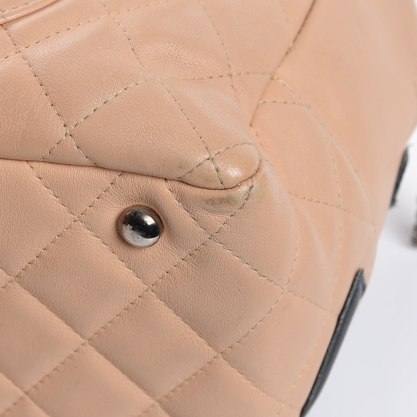 Calfskin Quilted Large Cambon Bowler Beige Black
