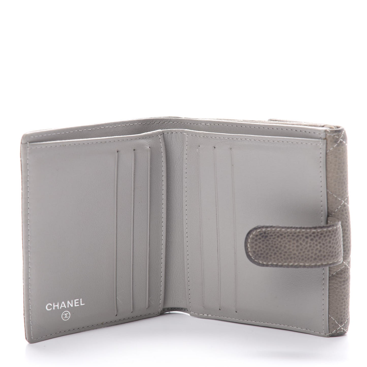 Iridescent Caviar Quilted Compact French Flap Wallet Grey