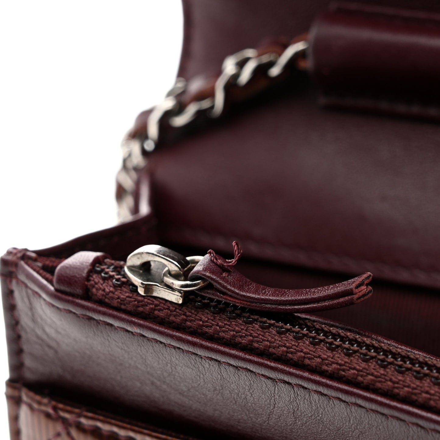 Metallic Striated Patent Quilted Wallet on Chain WOC Bronze