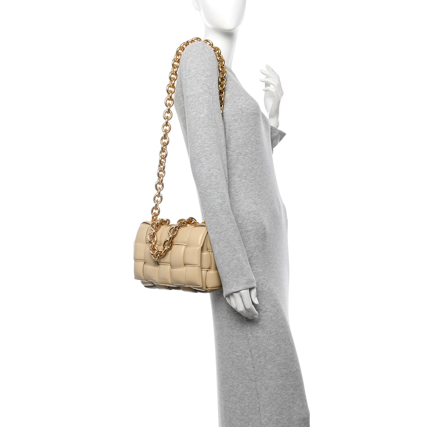 Lambskin Maxi Intreccio Padded Chain Cassette Crossbody Bag Porridge