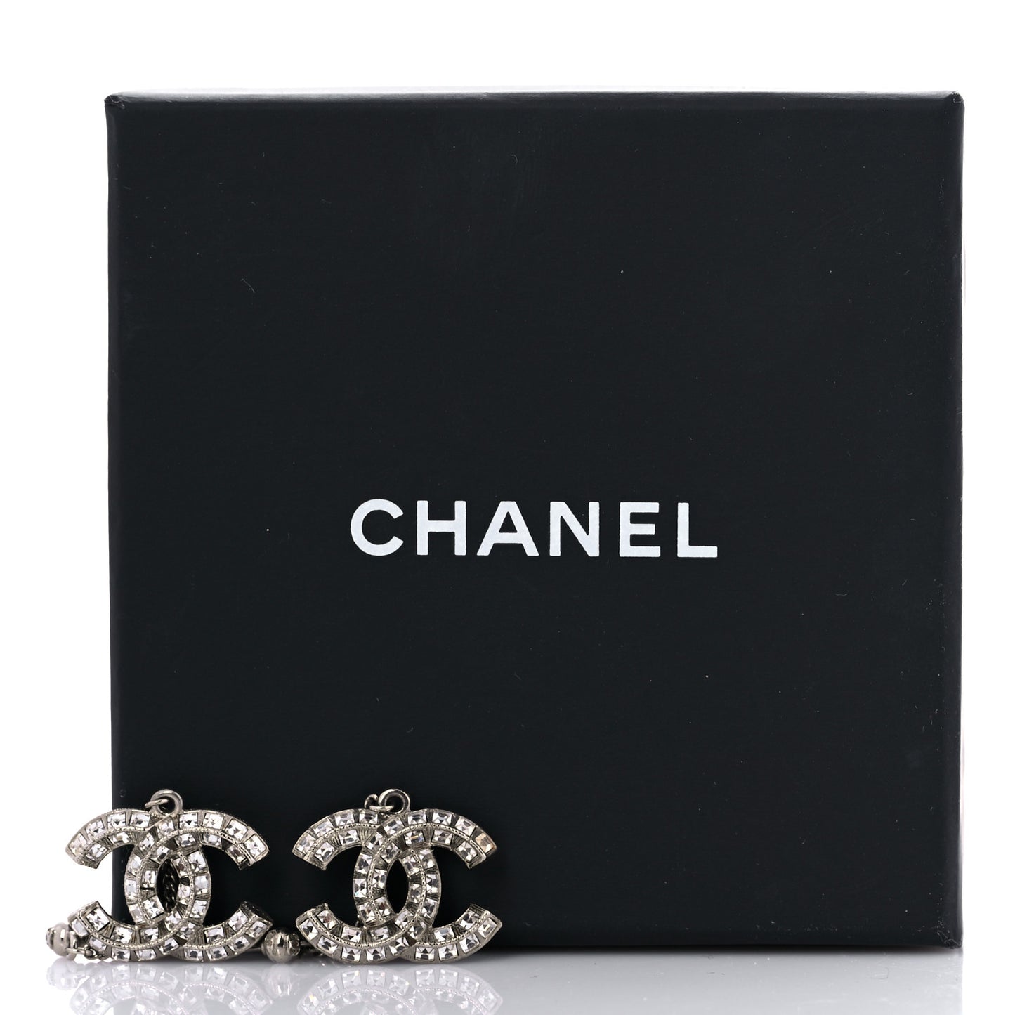 Baguette Crystal CC Drop Earrings Silver