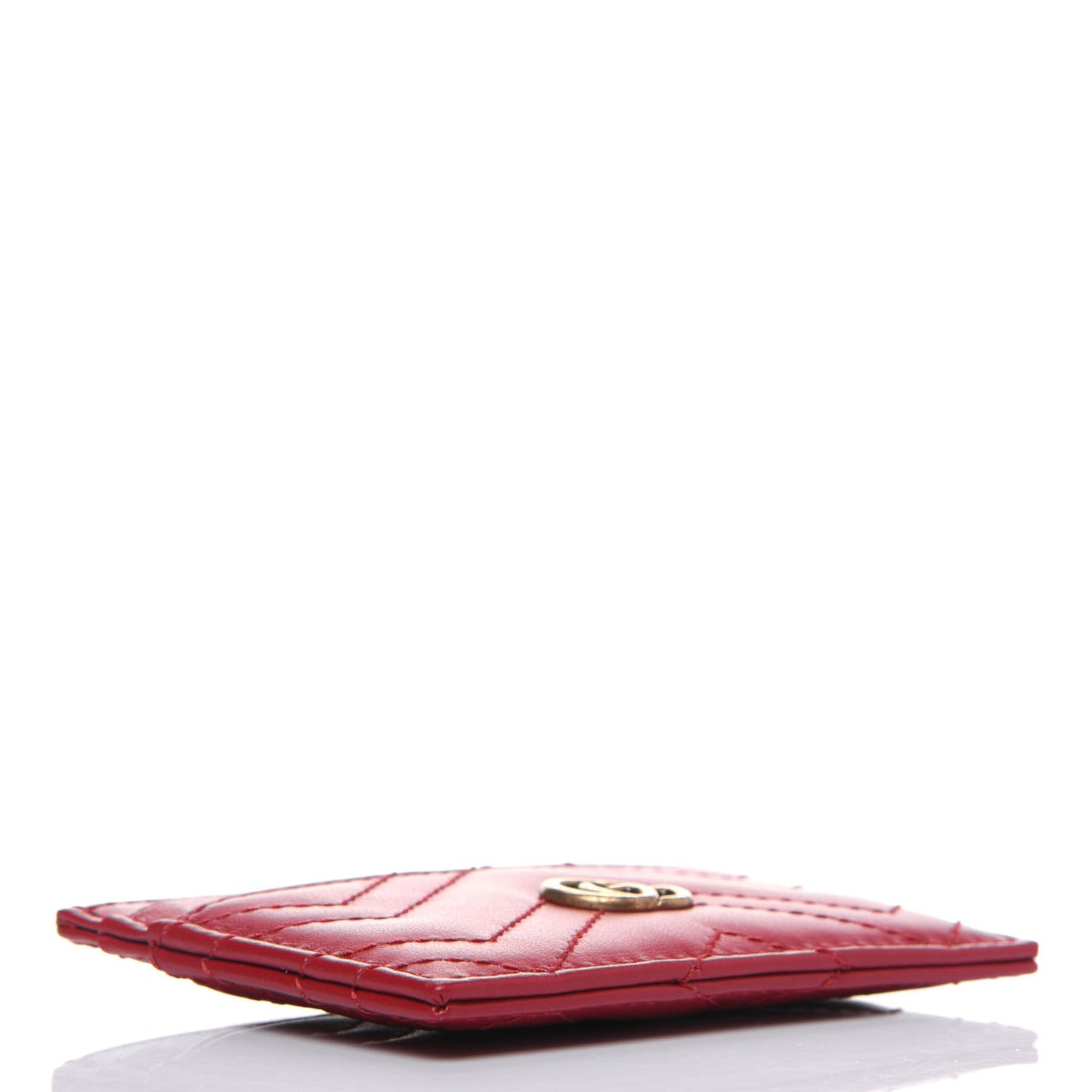 Calfskin Matelasse GG Marmont Card Holder Hibiscus Red