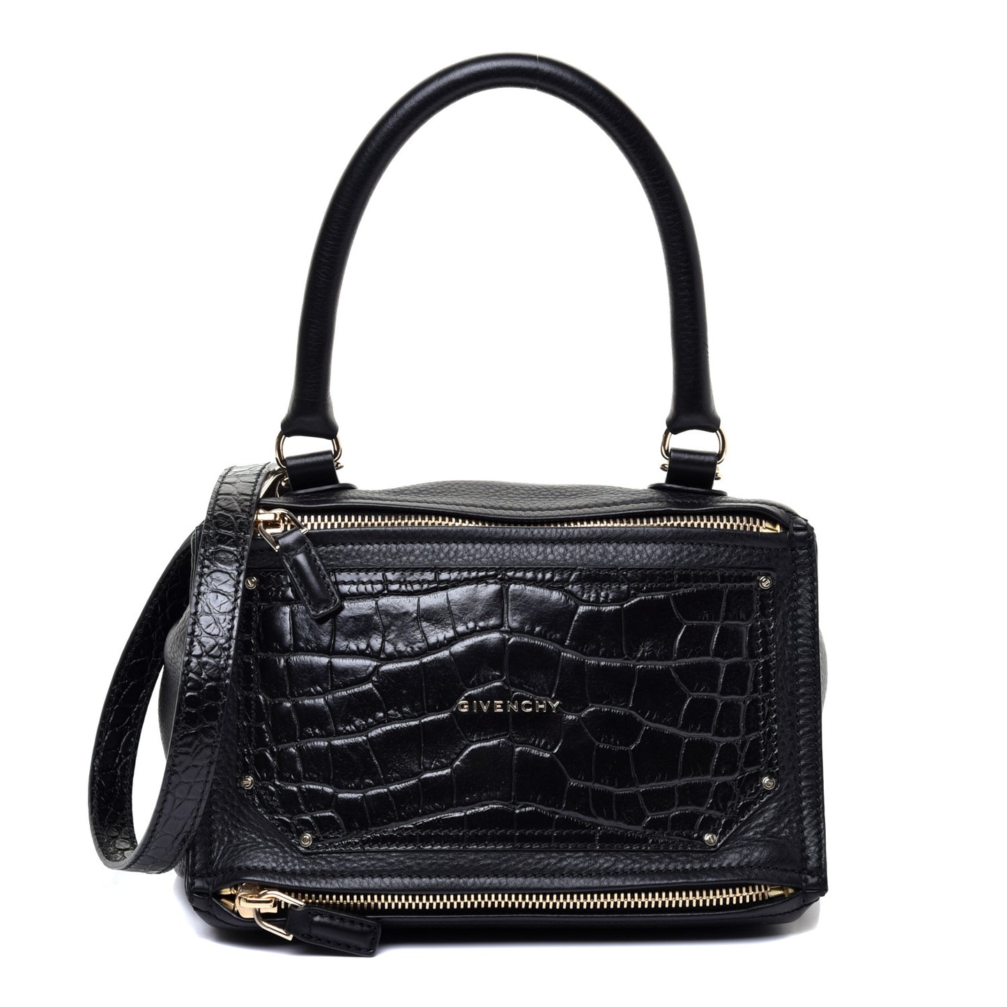 Calfskin Crocodile Embossed Small Pandora Black