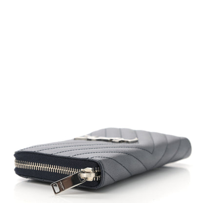 Saint Laurent Grain De Poudre Matelasse Chevron Monogram Zip Around Wallet Deep Marine 4 of 10