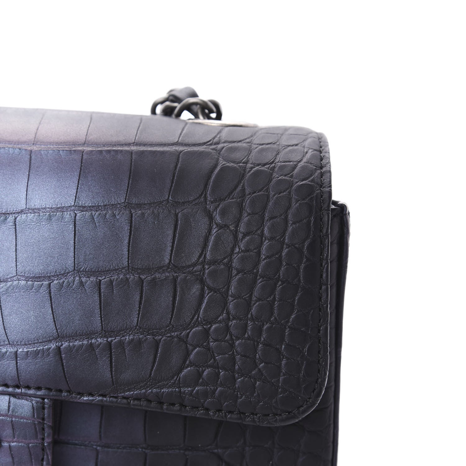 Chanel Iridescent Matte Crocodile Mini Rectangular Flap Green Purple 11 of 11