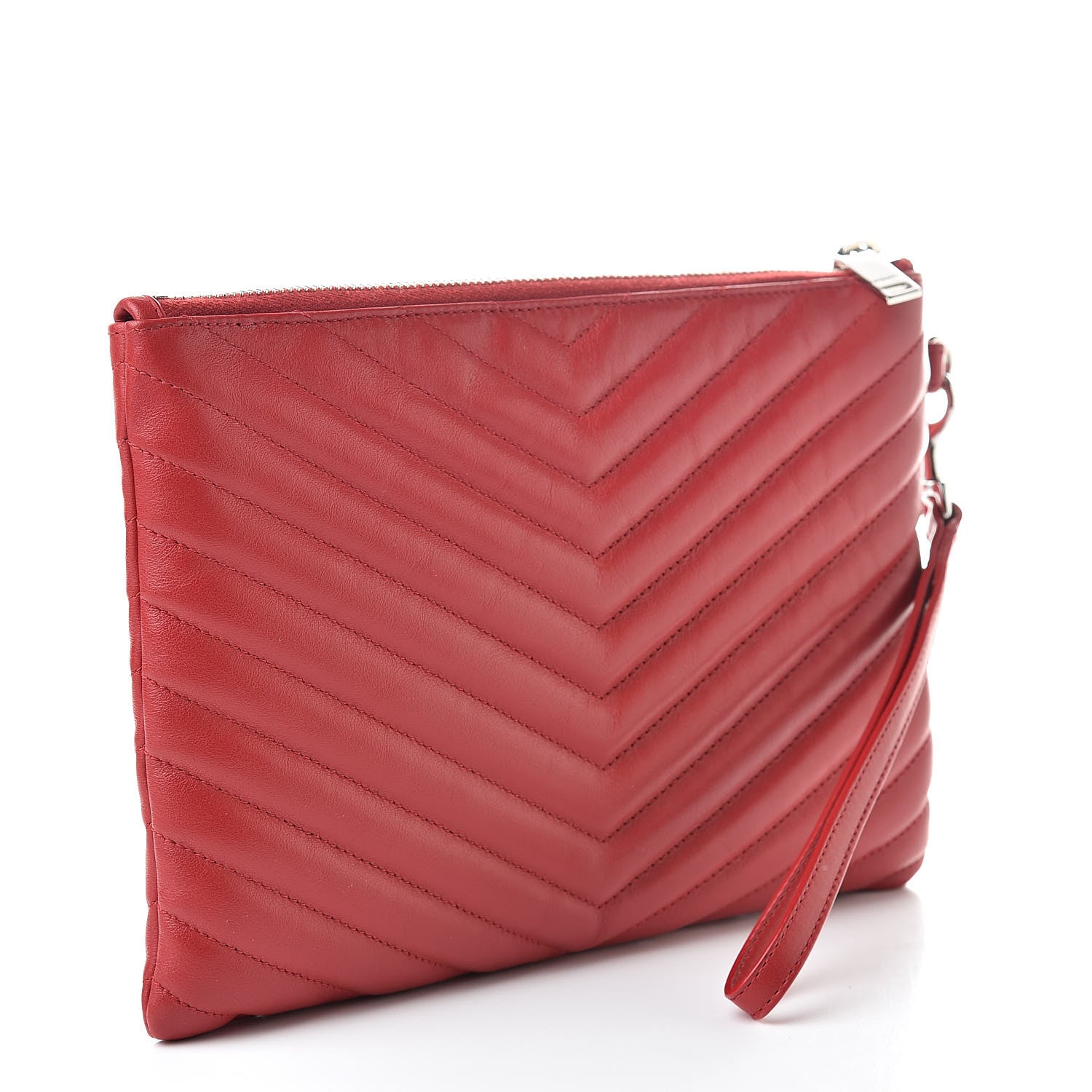 Saint Laurent Calfskin Matelasse Chevron Monogram A5 Wristlet Red 3 of 9