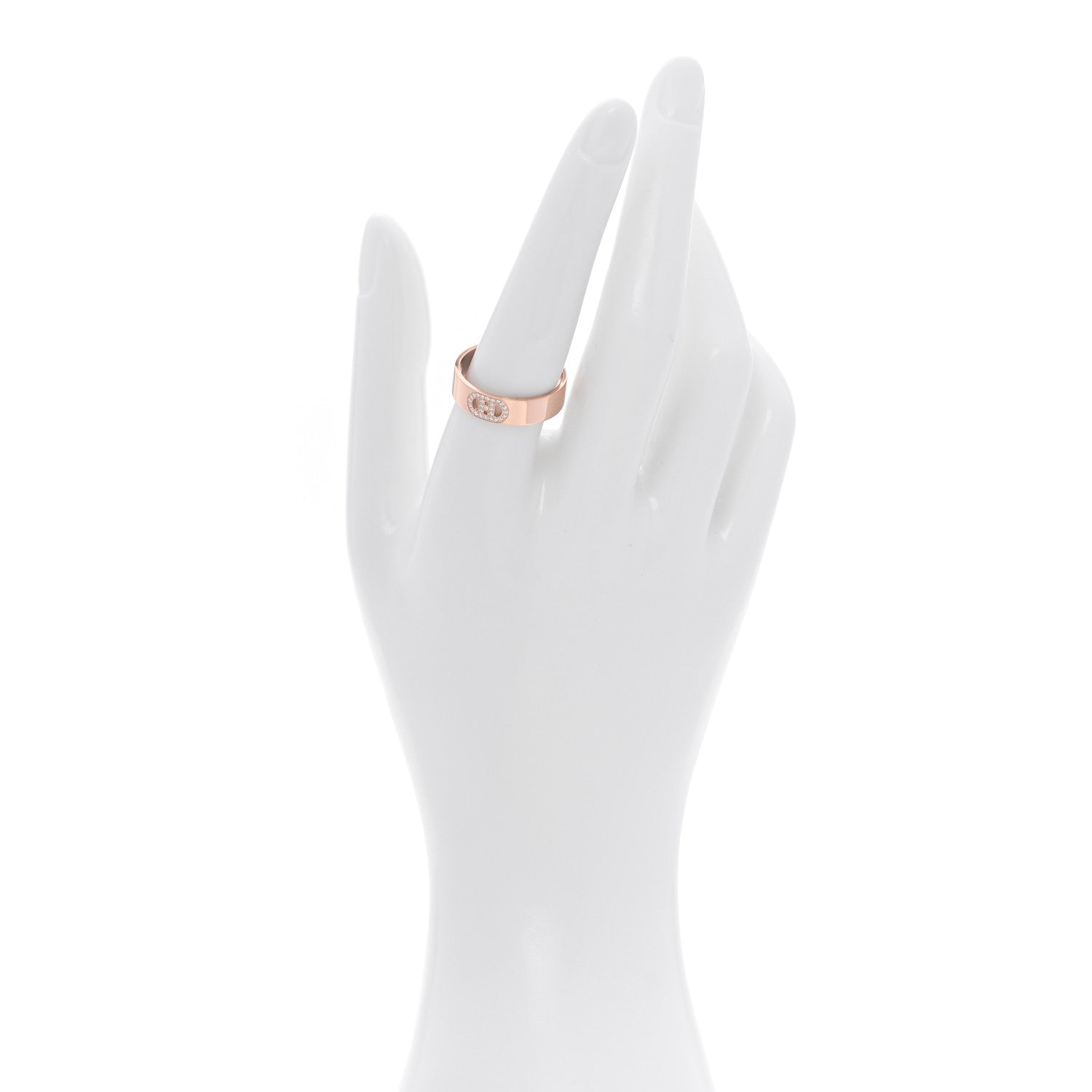 Hermes 18K Rose Gold Diamond PM H D'Ancre Ring 58 8.5 2 of 5