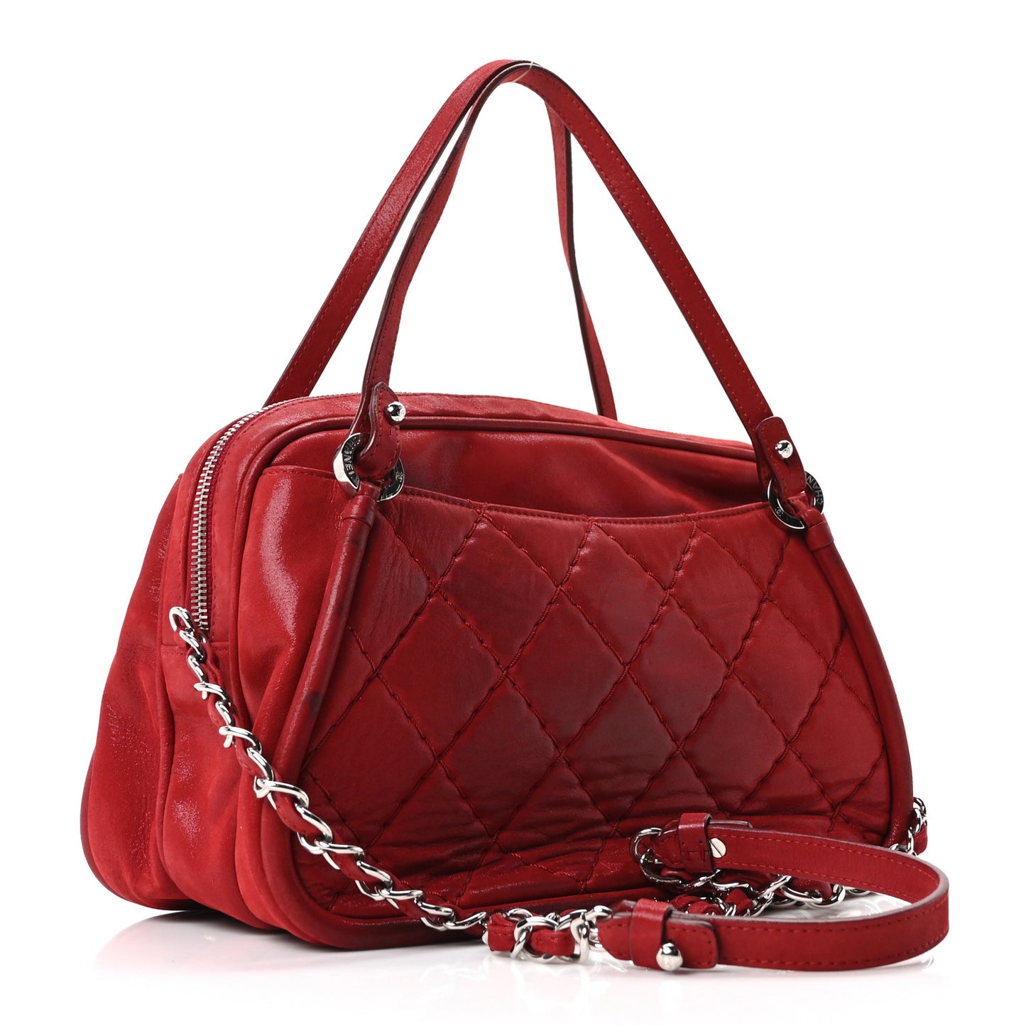 Iridescent Calfskin Quilted Relax CC Camera Case Red