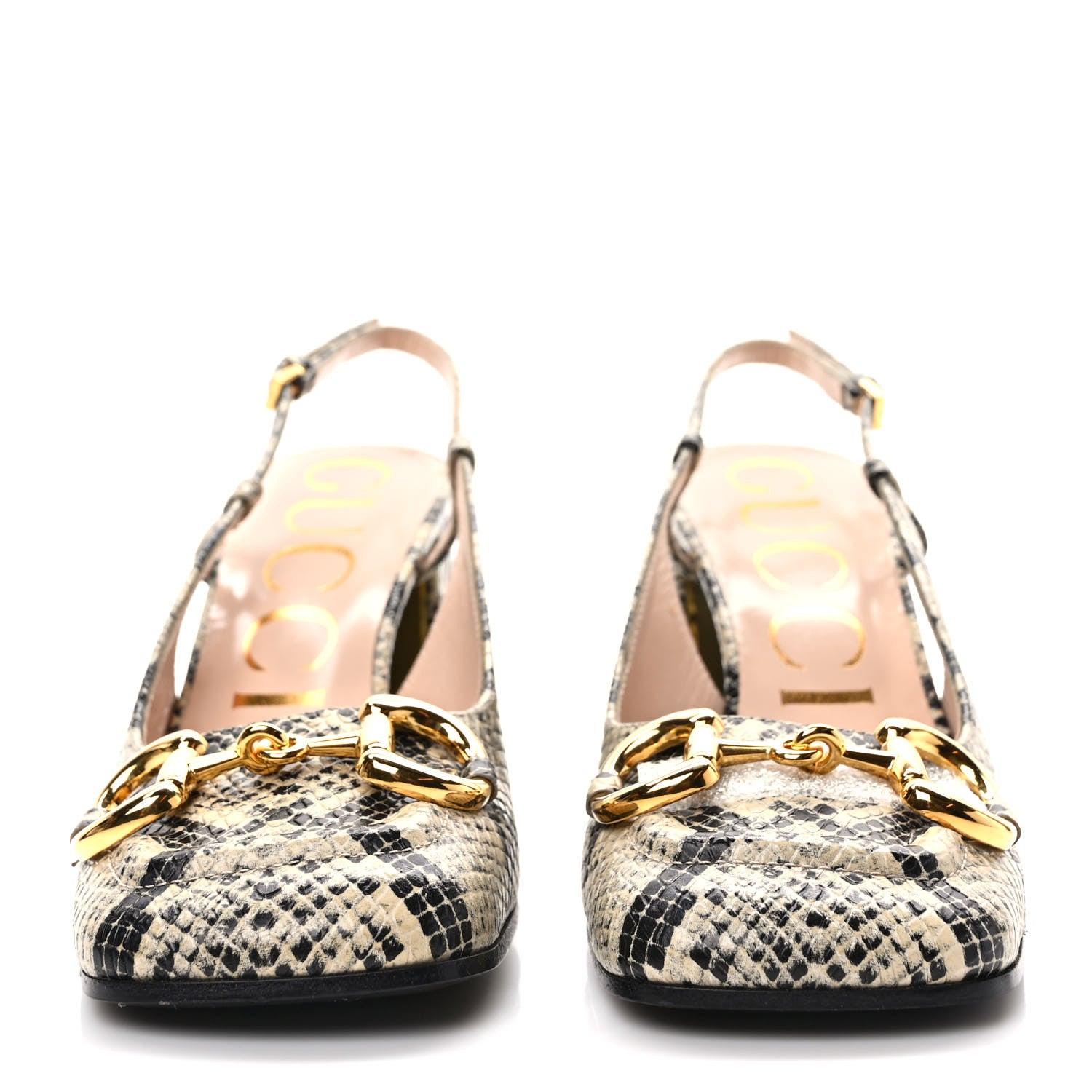 Gucci Calfskin Snakeskin Print Horsebit 75mm Slingback Pumps 36 Beige Avana 2 of 7