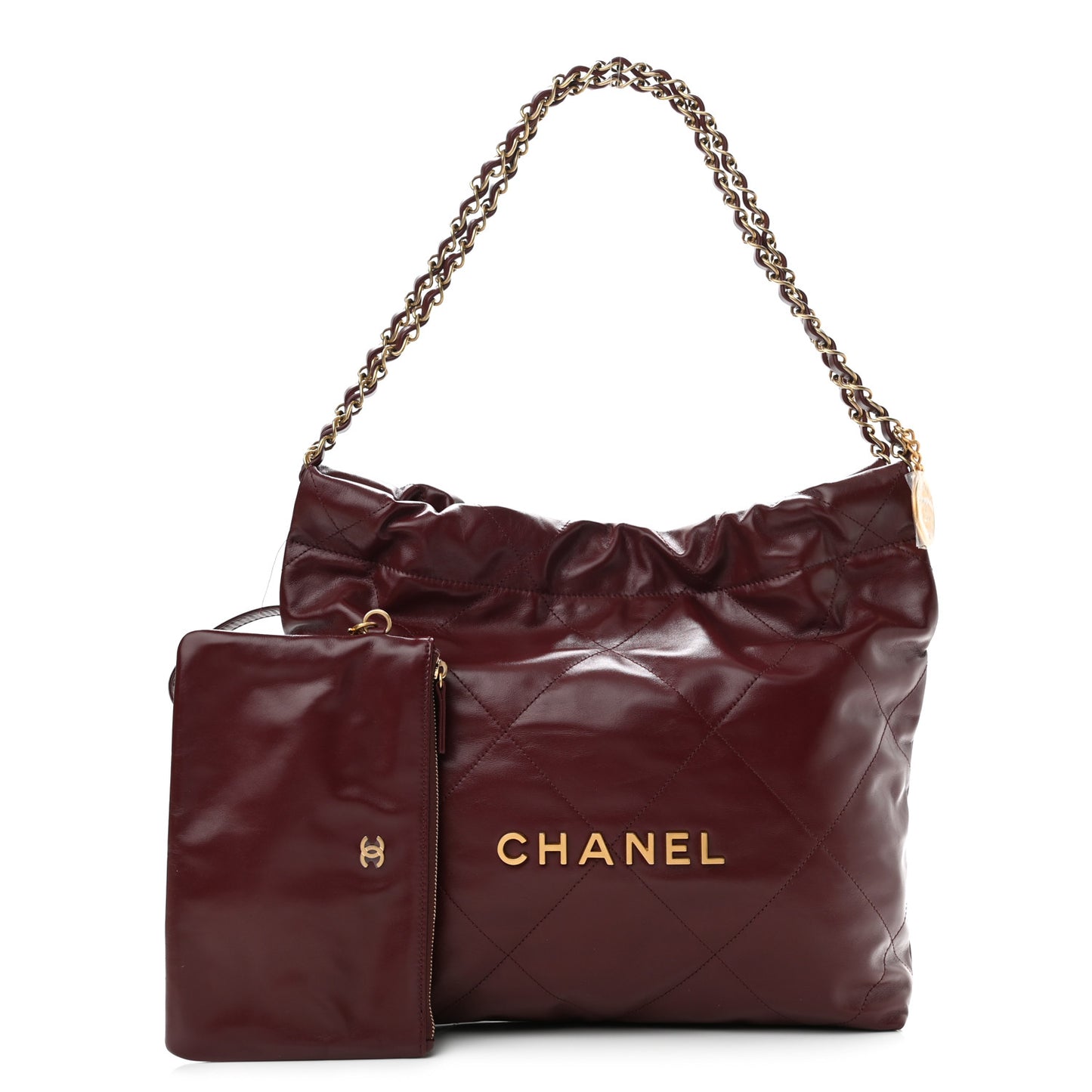 Shiny Calfskin Quilted Small Chanel 22 Burgundy
