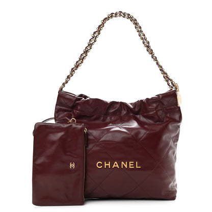 Chanel Shiny Calfskin Quilted Small Chanel 22 Burgundy 1 of 13