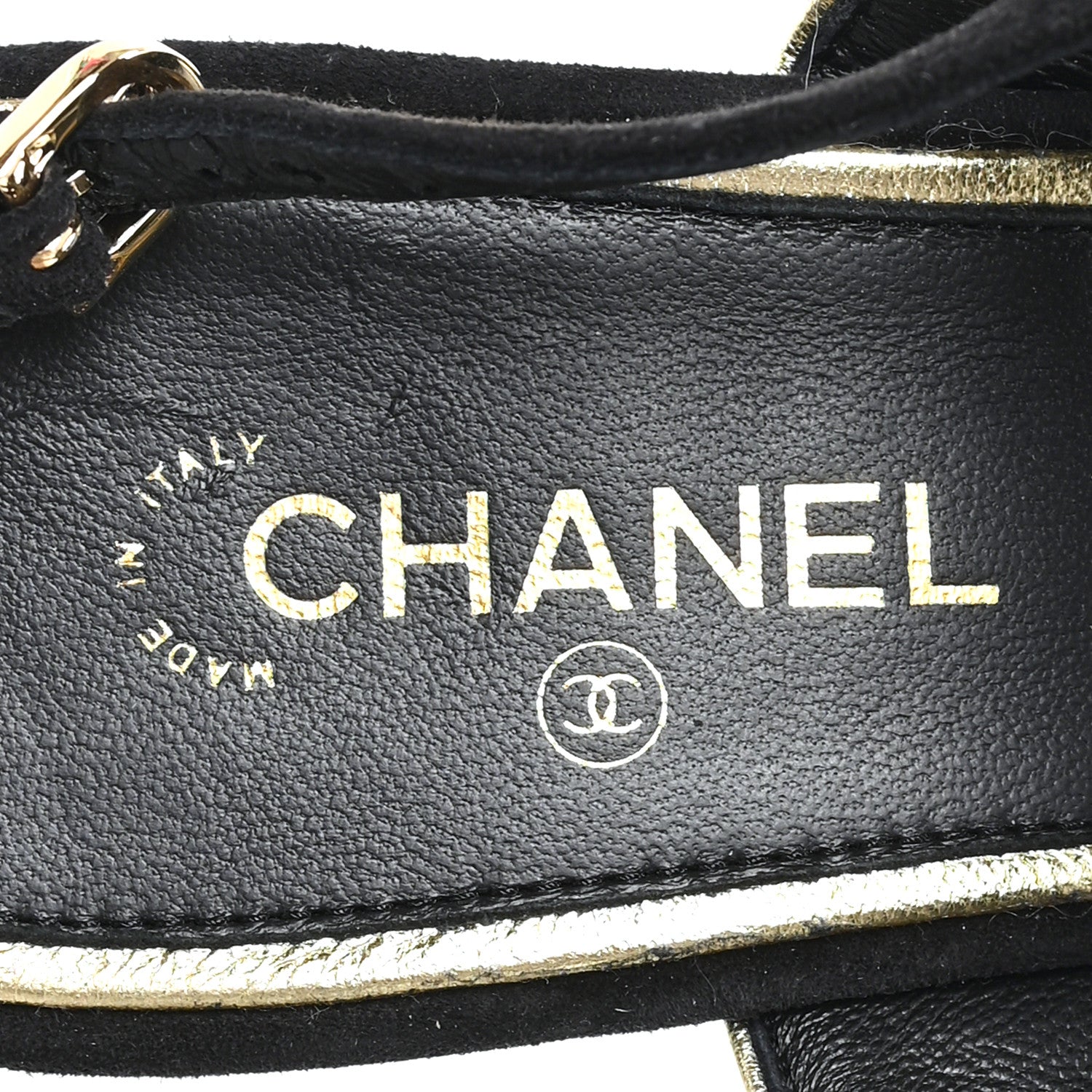 Chanel Suede CC Bow Slingback Pumps 37.5 Black Gold 8 of 9