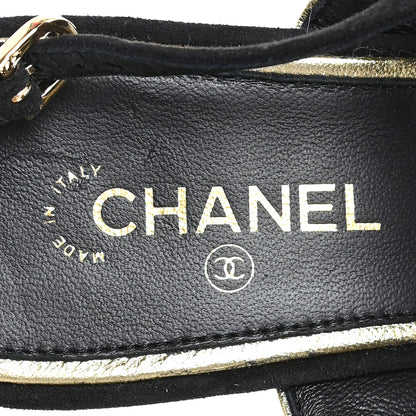 Chanel Suede CC Bow Slingback Pumps 37.5 Black Gold 8 of 9