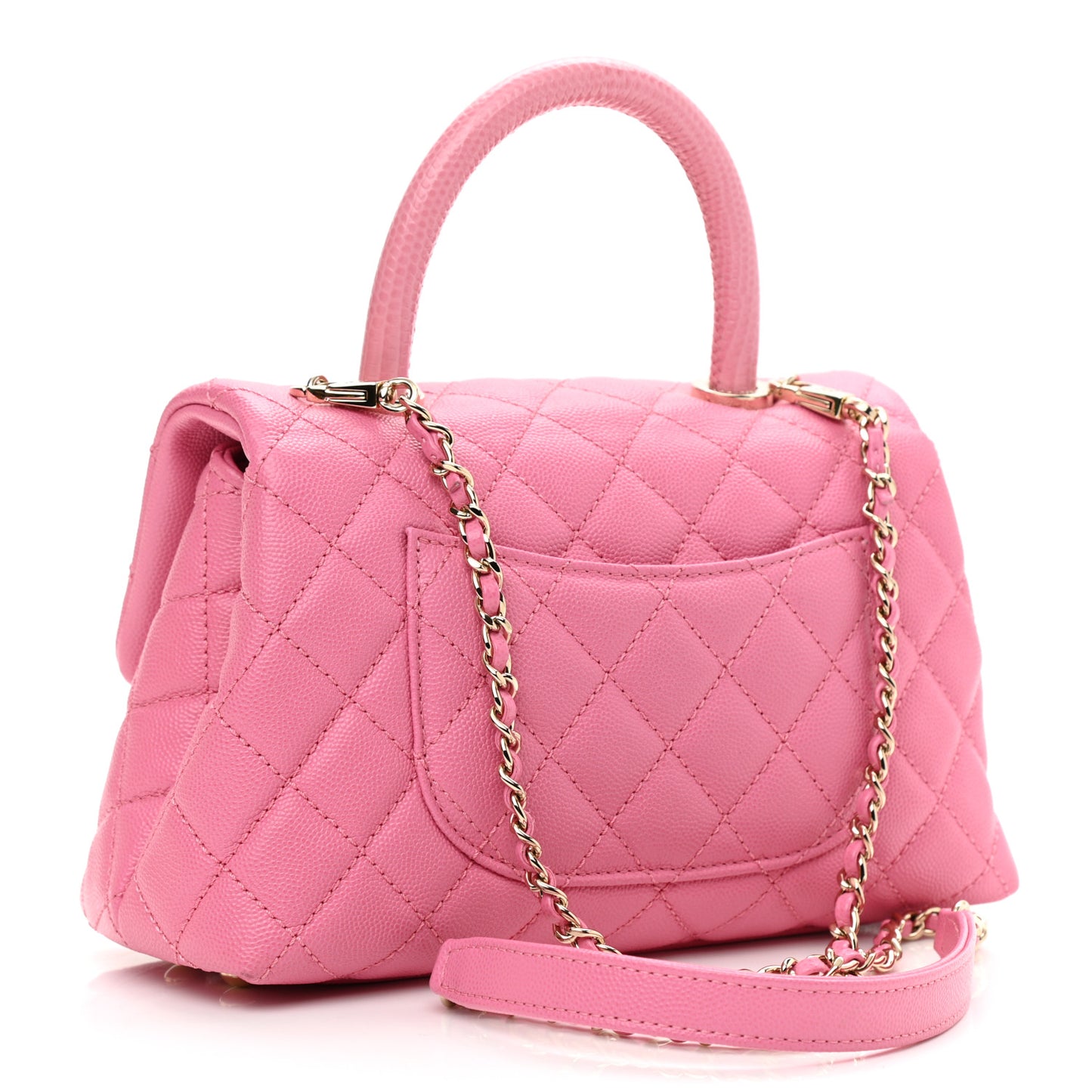 Caviar Lizard Embossed Quilted Mini Coco Handle Flap Pink
