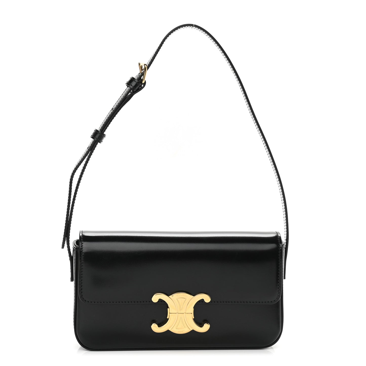 Shiny Calfskin Triomphe Shoulder Bag Black