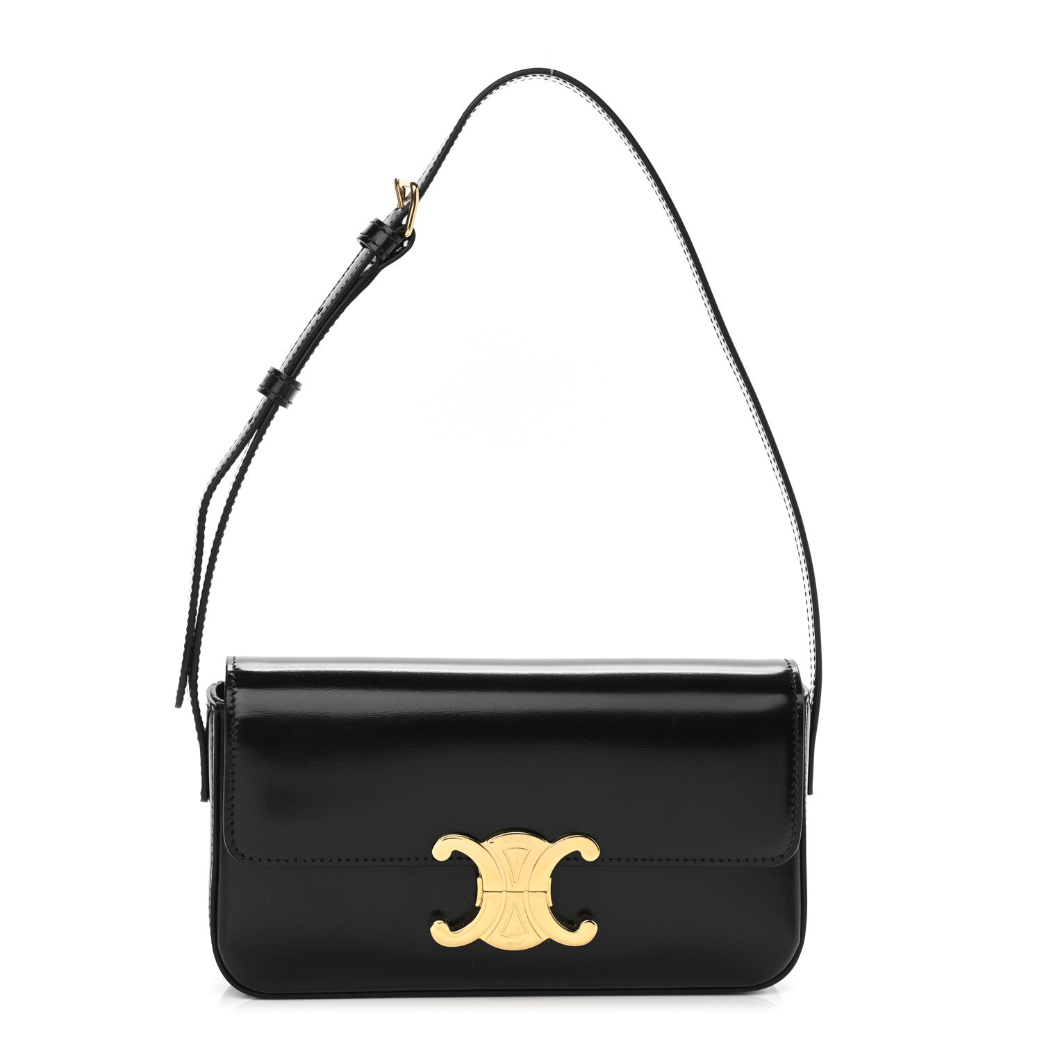 Celine Shiny Calfskin Triomphe Shoulder Bag Black 1 of 10